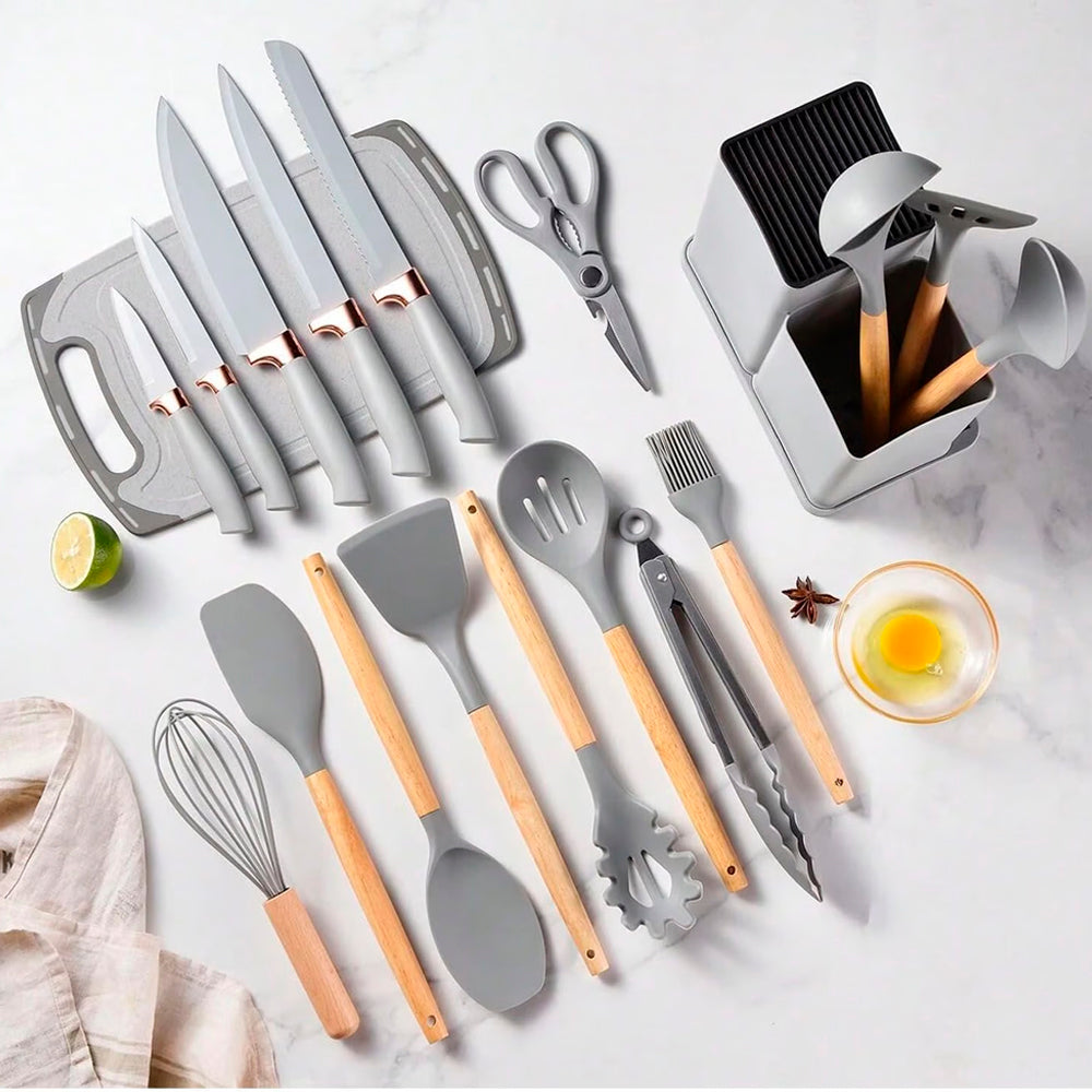 Set de Utensilios 19 Piezas en Silicona Altas Temperaturas Libres de BPA