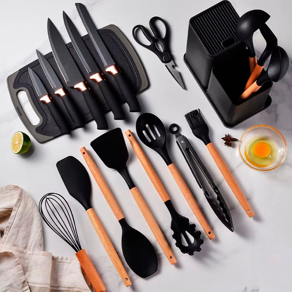Set de Utensilios 19 Piezas en Silicona Altas Temperaturas Libres de BPA
