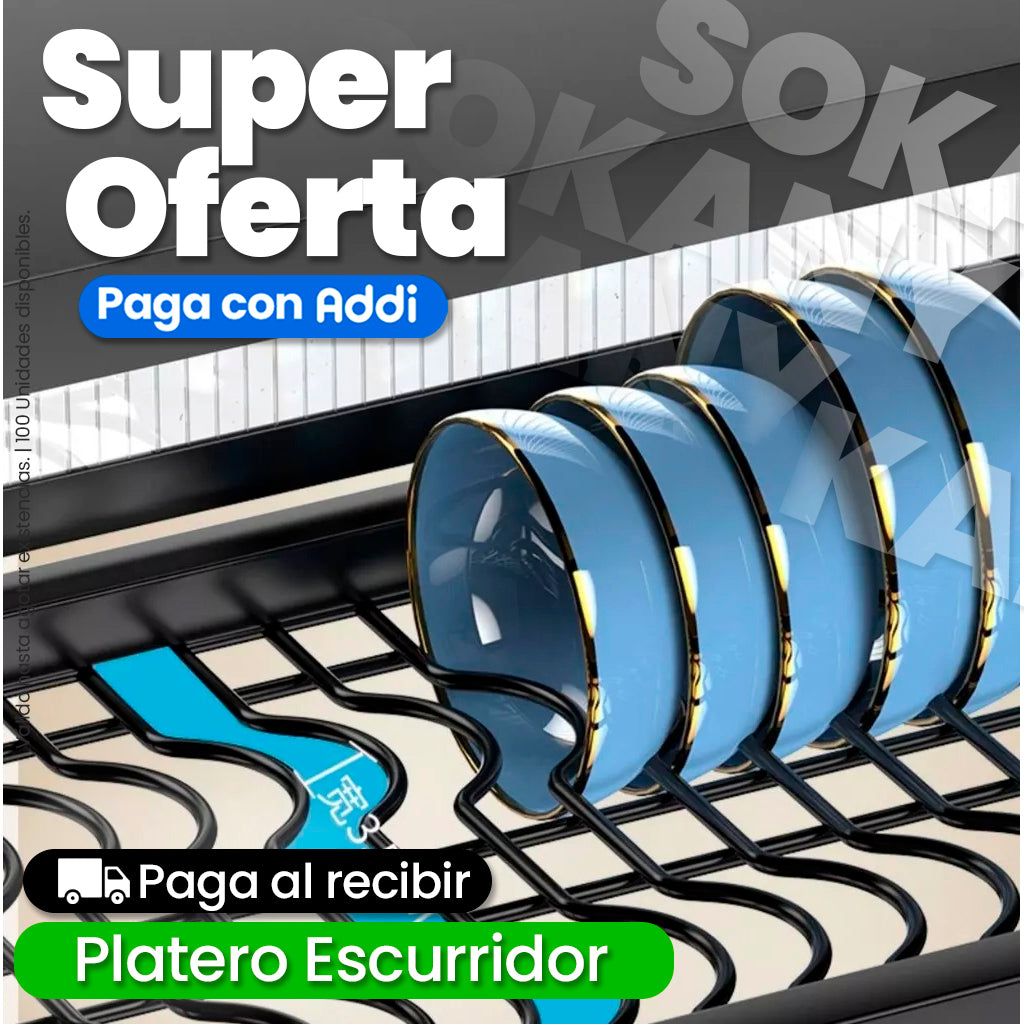 Organizador Escurridor de Platos con Tapa de 65 cm Acero Inoxidable Negro